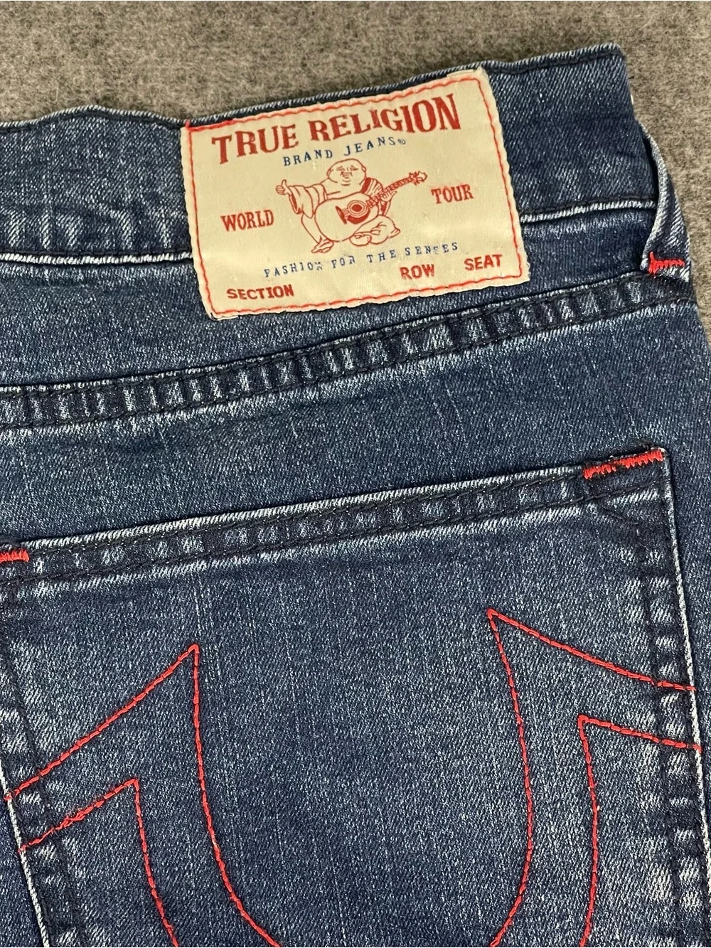 True Religion Men's 36x33 Ricky Relaxed Straight Leg Dark Wash Blue Jeans